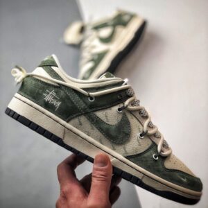 【AT3311】Nike Dunk x Stussy コラボレーションスニーカー Nike Dunk Low Retro ステューシー ホワイトグリーン ディストラクションストラップ ロートップカジュアルスポーツシューズ