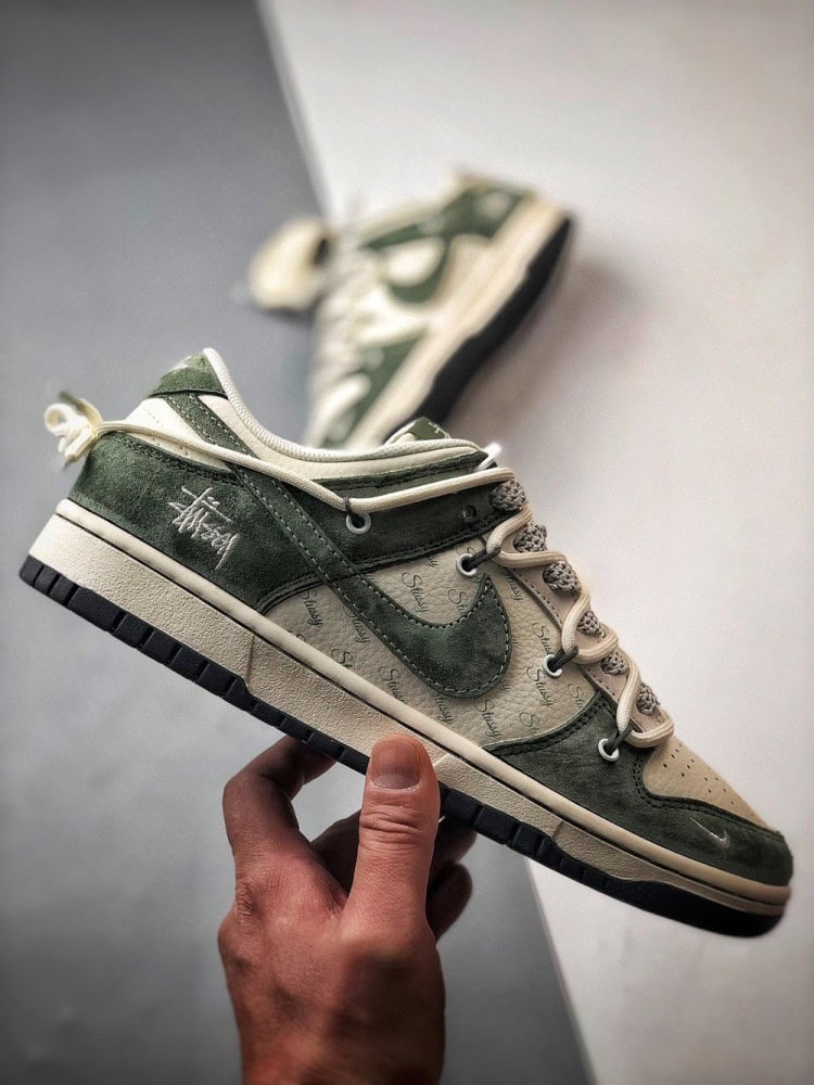 【AT3311】Nike Dunk x Stussy コラボレーションスニーカー Nike Dunk Low Retro ステューシー ホワイトグリーン ディストラクションストラップ ロートップカジュアルスポーツシューズ