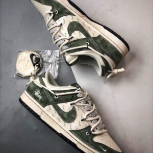 【AT3311】Nike Dunk x Stussy コラボレーションスニーカー Nike Dunk Low Retro ステューシー ホワイトグリーン ディストラクションストラップ ロートップカジュアルスポーツシューズ