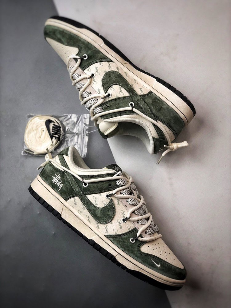 【AT3311】Nike Dunk x Stussy コラボレーションスニーカー Nike Dunk Low Retro ステューシー ホワイトグリーン ディストラクションストラップ ロートップカジュアルスポーツシューズ