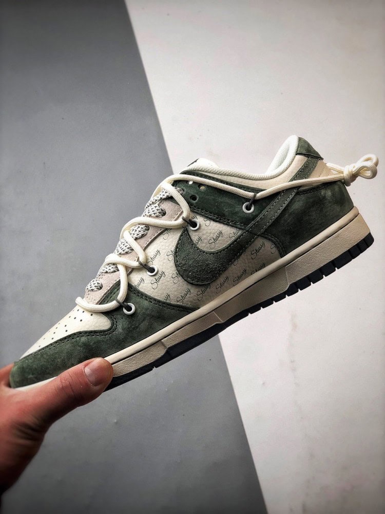 【AT3311】Nike Dunk x Stussy コラボレーションスニーカー Nike Dunk Low Retro ステューシー ホワイトグリーン ディストラクションストラップ ロートップカジュアルスポーツシューズ