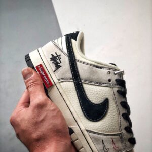 【AT3315】Nike x Stussy コラボレーションシリーズのスポーツシューズ、Nike Dunk Low Retro ステューシーグレーホワイトブラック刺繍ミニダブルフックローカットカジュアルスポーツシューズ