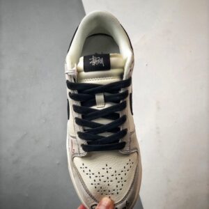 【AT3315】Nike x Stussy コラボレーションシリーズのスポーツシューズ、Nike Dunk Low Retro ステューシーグレーホワイトブラック刺繍ミニダブルフックローカットカジュアルスポーツシューズ