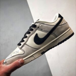 【AT3315】Nike x Stussy コラボレーションシリーズのスポーツシューズ、Nike Dunk Low Retro ステューシーグレーホワイトブラック刺繍ミニダブルフックローカットカジュアルスポーツシューズ