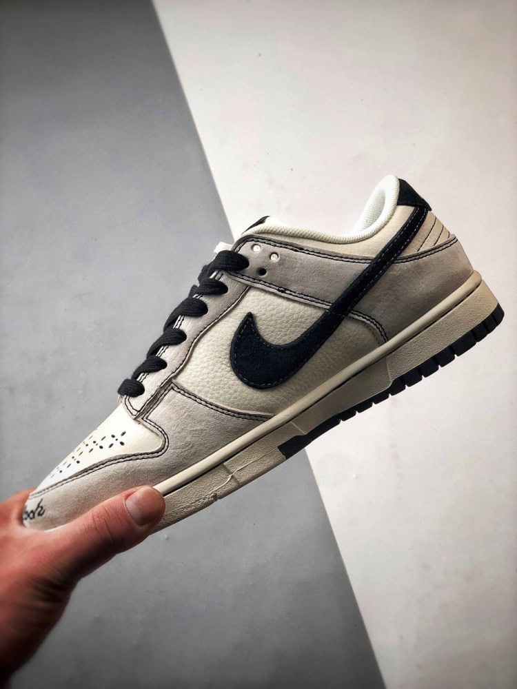 【AT3315】Nike x Stussy コラボレーションシリーズのスポーツシューズ、Nike Dunk Low Retro ステューシーグレーホワイトブラック刺繍ミニダブルフックローカットカジュアルスポーツシューズ