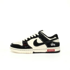 【AT3317】Nike x Stussy x Supreme のコラボスニーカー - ファッションと快適さを兼ね備えた、クラシックなトレンド。Nike Dunk Low Retro ストゥーシー×ブラック 刺繍 ダブルフック ロープロファイル カジュアルスポーツシューズ