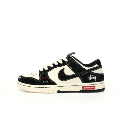 【AT3317】Nike x Stussy x Supreme のコラボスニーカー - ファッションと快適さを兼ね備えた、クラシックなトレンド。Nike Dunk Low Retro ストゥーシー×ブラック 刺繍 ダブルフック ロープロファイル カジュアルスポーツシューズ