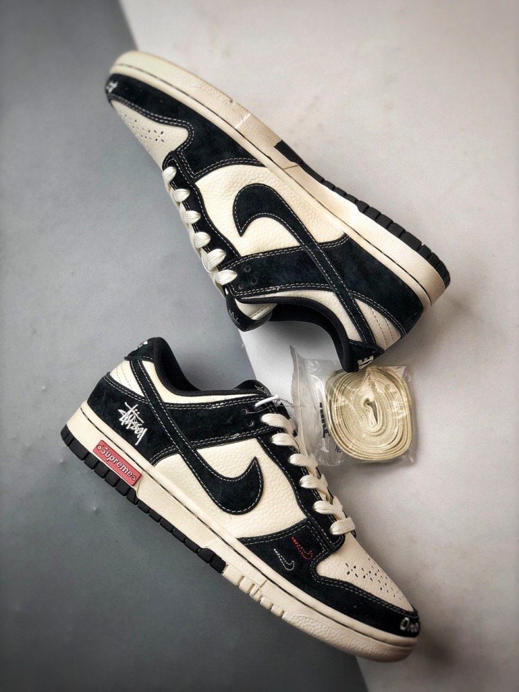 【AT3317】Nike x Stussy x Supreme のコラボスニーカー - ファッションと快適さを兼ね備えた、クラシックなトレンド。Nike Dunk Low Retro ストゥーシー×ブラック 刺繍 ダブルフック ロープロファイル カジュアルスポーツシューズ