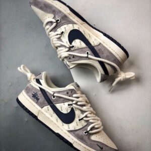 【AT3318】Nike x Stussyコラボシューズ - ファッションのクラシックデザイン、トレンド必須アイテムNike Dunk Low Retroステューシー ミディアムグレー・ブラックディストラクションストラップ ローカットカジュアルスポーツシューズ