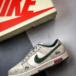 【AT3321】Nike x Stussy x Supremeのコラボレーションカジュアルスポーツシューズ - ファッショントレンドモデル Nike Dunk Low Retro ステューシーミントグレー ローカットカジュアルスポーツスニーカー