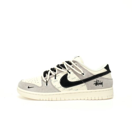 【AT3322】Nike x Stussy コラボデザインスニーカー - トレンディなNike Dunk Low Retro ステューシー グレー ブラック ディストラクションストラップ ロープトップ カジュアルスポーツシューズ