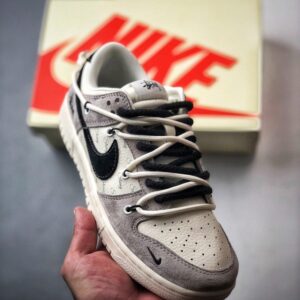 【AT3322】Nike x Stussy コラボデザインスニーカー - トレンディなNike Dunk Low Retro ステューシー グレー ブラック ディストラクションストラップ ロープトップ カジュアルスポーツシューズ