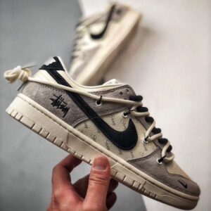 【AT3322】Nike x Stussy コラボデザインスニーカー - トレンディなNike Dunk Low Retro ステューシー グレー ブラック ディストラクションストラップ ロープトップ カジュアルスポーツシューズ