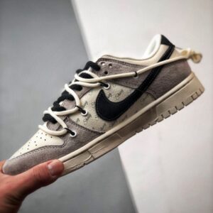 【AT3322】Nike x Stussy コラボデザインスニーカー - トレンディなNike Dunk Low Retro ステューシー グレー ブラック ディストラクションストラップ ロープトップ カジュアルスポーツシューズ