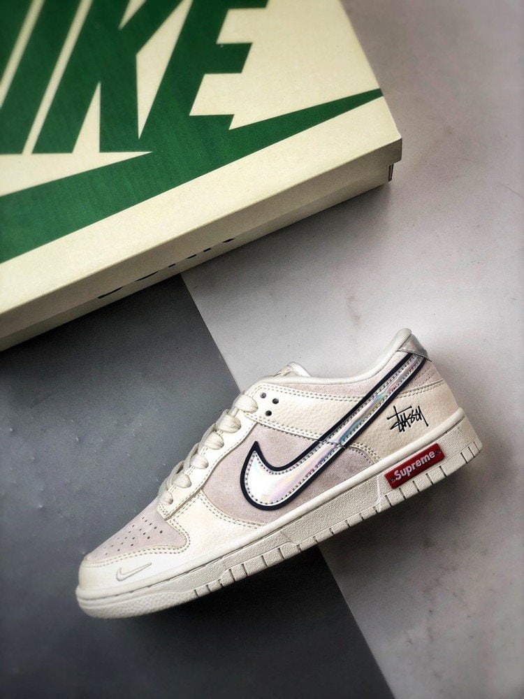 【AT3324】Nike x Stussy x Supremeコラボシューズ（クラシックなカラーリング、快適なデザイン、コレクションに値する）Nike Dunk Low Retro ステューシーミントシルバーフック ローカットカジュアルスポーツシューズ