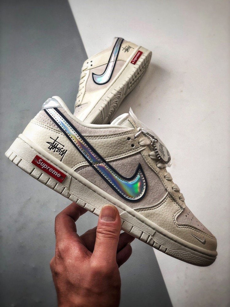 【AT3324】Nike x Stussy x Supremeコラボシューズ（クラシックなカラーリング、快適なデザイン、コレクションに値する）Nike Dunk Low Retro ステューシーミントシルバーフック ローカットカジュアルスポーツシューズ