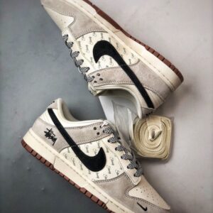 【AT3328】Nike × Stussy Dunk コラボスニーカー　メンズ、レディース、トレンディなスタイリッシュなスケートシューズ　Nike Dunk Low Retro StussyホワイトブラックSwoosh ローカットカジュアルスポーツスニーカー