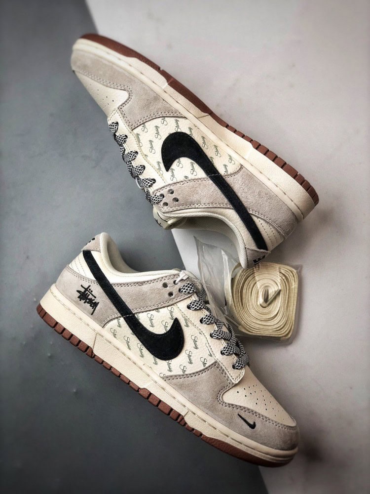 【AT3328】Nike × Stussy Dunk コラボスニーカー　メンズ、レディース、トレンディなスタイリッシュなスケートシューズ　Nike Dunk Low Retro StussyホワイトブラックSwoosh ローカットカジュアルスポーツスニーカー