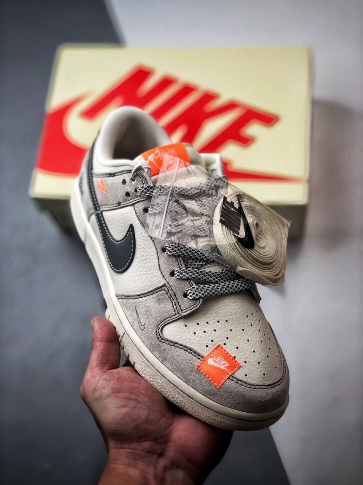 【AT3329】Nike x Stussy Dunk コラボレーションローカットスニーカー Nike Dunk Low Retro ステューシー ミストグレー/オレンジ ローカットレジャースポーツシューズ