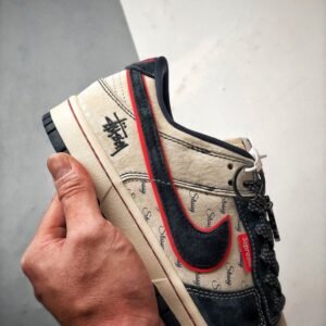 【AT3332】Stussy x Supreme x Nike のコラボスニーカー、クラシックなストリートスタイルNike Dunk Low Retro ステューシーの深紅色と青色の低カットカジュアルスポーツシューズ