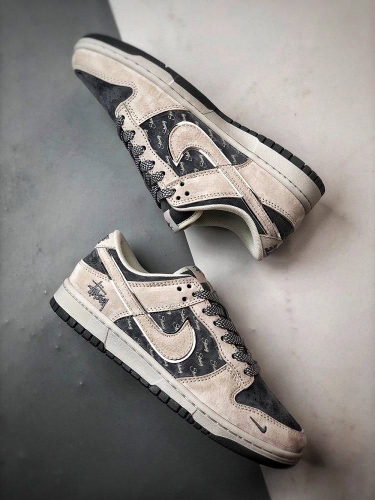 【AT3333】Nike x Stussy Dunk のコラボクラシックスニーカー、Nike Dunk Low Retro ステューシー·ミディアム·グレー ローカットレジャースポーツシューズ