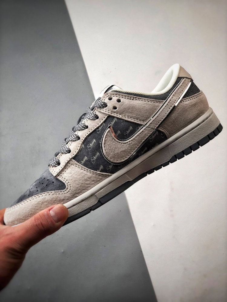 【AT3333】Nike x Stussy Dunk のコラボクラシックスニーカー、Nike Dunk Low Retro ステューシー·ミディアム·グレー ローカットレジャースポーツシューズ