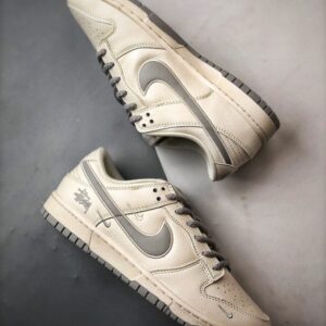 【AT3336】Stussy x Nike Dunk コラボレーションスニーカー | トレンディなデザイン | クラシックなスタイル Nike Dunk Low Retro ステューシー×ナイキ ホワイトグレー ローカットカジュアルスポーツシューズ