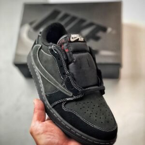 【AT3340】Nike x Travis ScottコラボAJ1 LowクラシックブラックリバーススウッシュスニーカーTravis Scott x Air Jordan 1 Low OGコラボブラックサムライ幽霊ロゴ刺繍効果