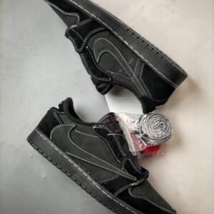 【AT3340】Nike x Travis ScottコラボAJ1 LowクラシックブラックリバーススウッシュスニーカーTravis Scott x Air Jordan 1 Low OGコラボブラックサムライ幽霊ロゴ刺繍効果