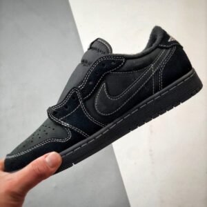 【AT3340】Nike x Travis ScottコラボAJ1 LowクラシックブラックリバーススウッシュスニーカーTravis Scott x Air Jordan 1 Low OGコラボブラックサムライ幽霊ロゴ刺繍効果