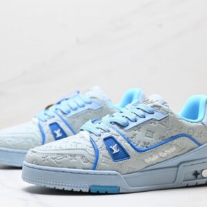 【AT8904】ルイ・ヴィトンの3DプリントLVロゴローカットスニーカー - グレーブルー＆天空ブルー | LV