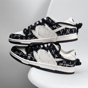 【AT8959】Nike Dunk Low ハイエンド カスタムスニーカー 黒と白のコントラストデザイン 高品質レザー | Nike Dunk